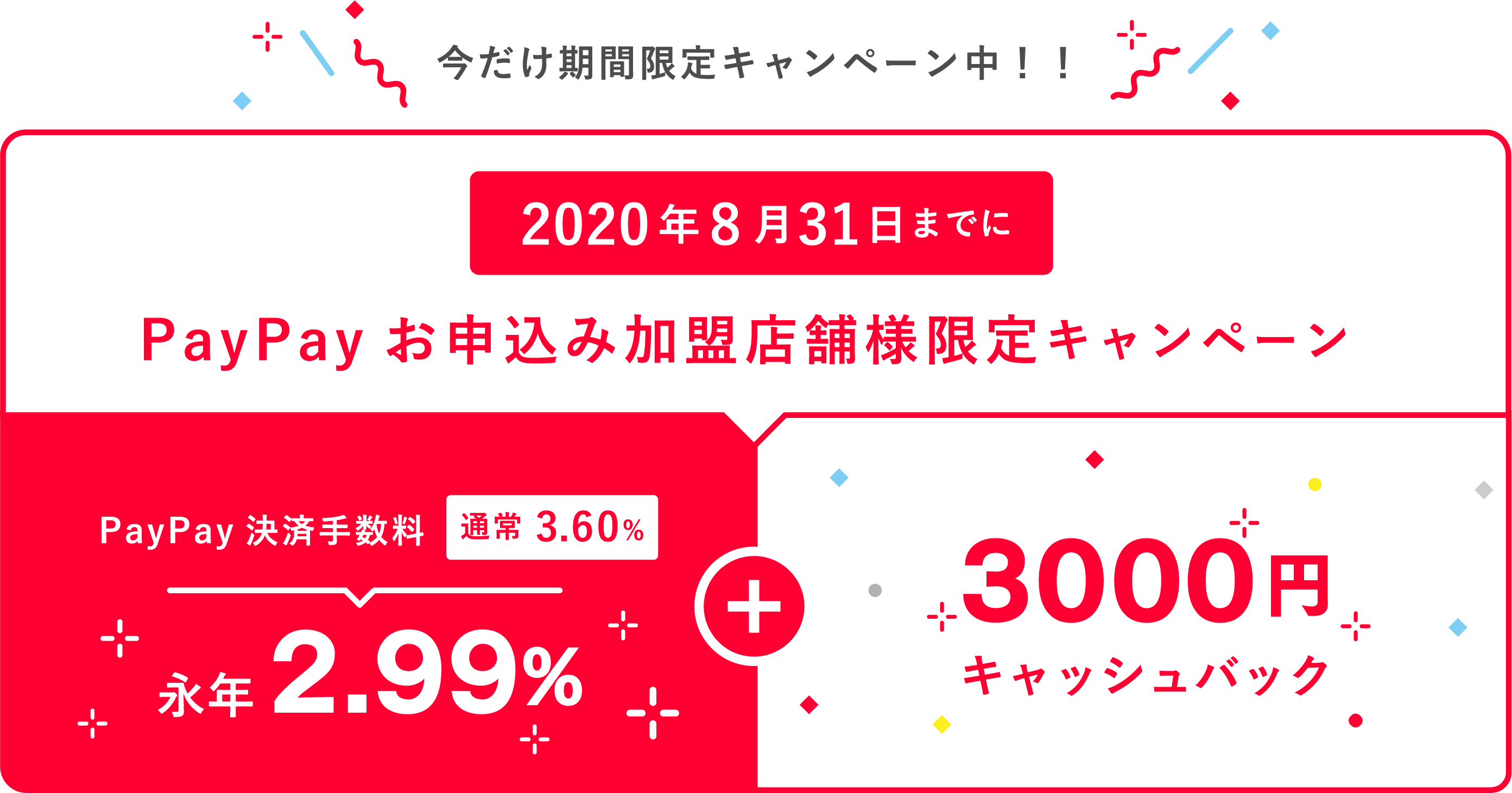 2020年8月31日までにPayPayお申し込み加盟店舗様限定キャンペーン
